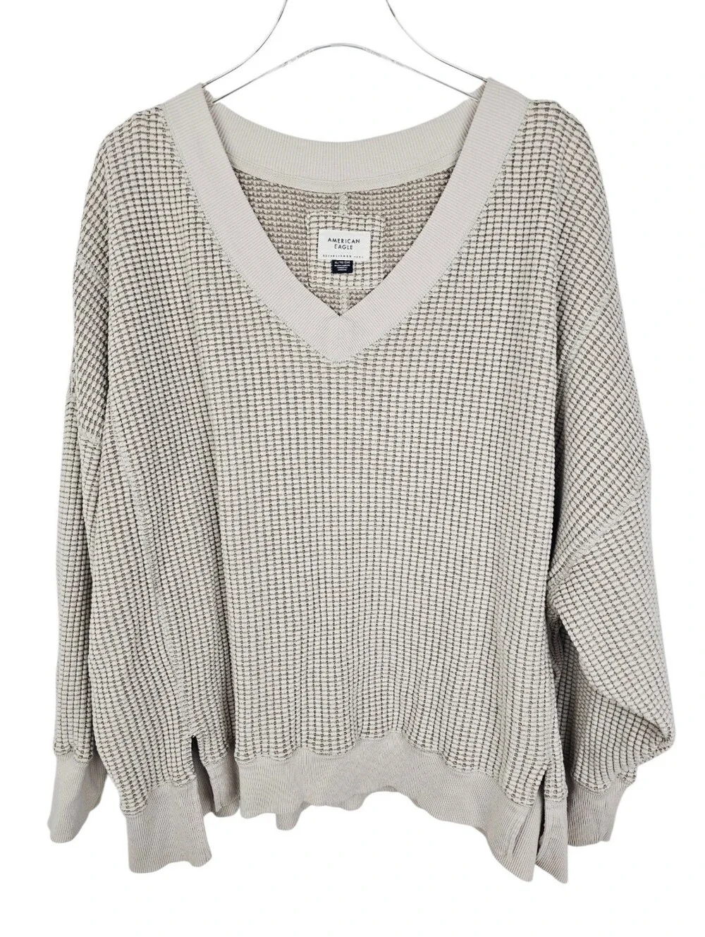 American Eagle Big Hug V-Neck Oversized Waffle Sweatshirt - Picture 3 of 10